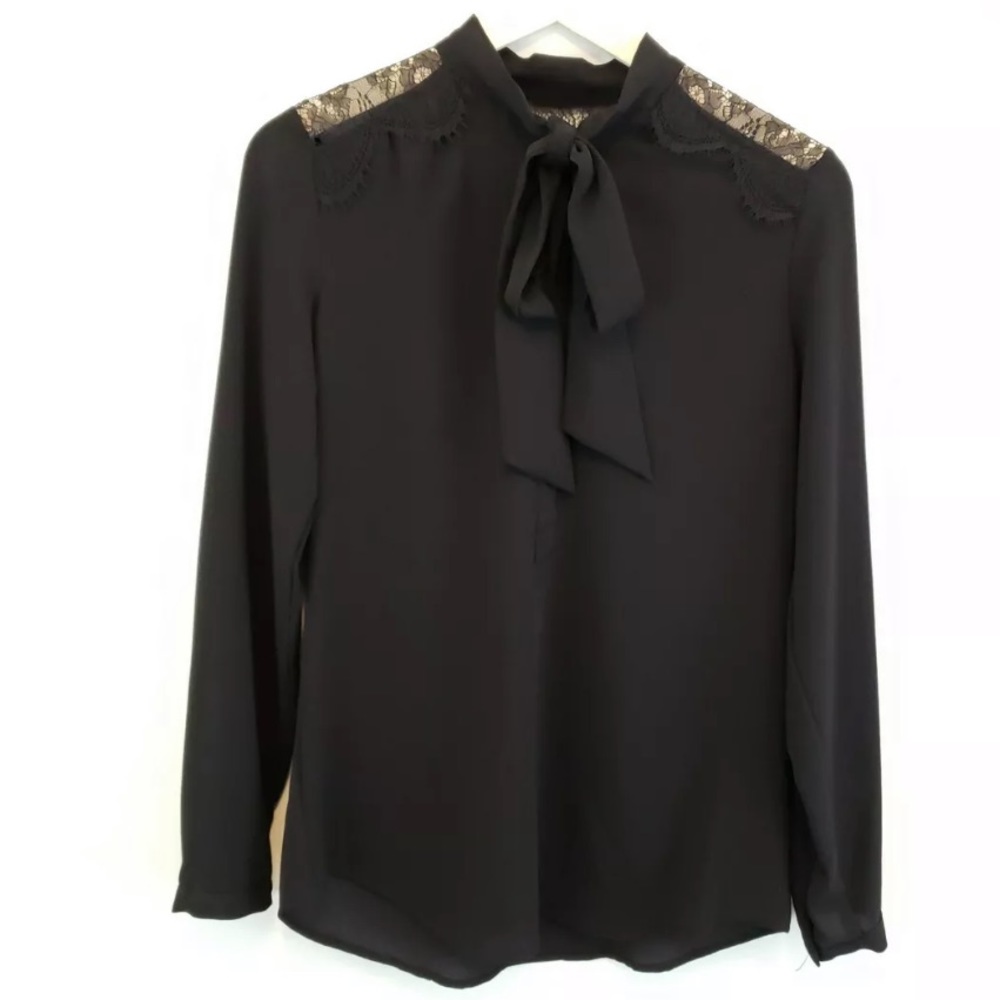 Black lace blouse with necktie